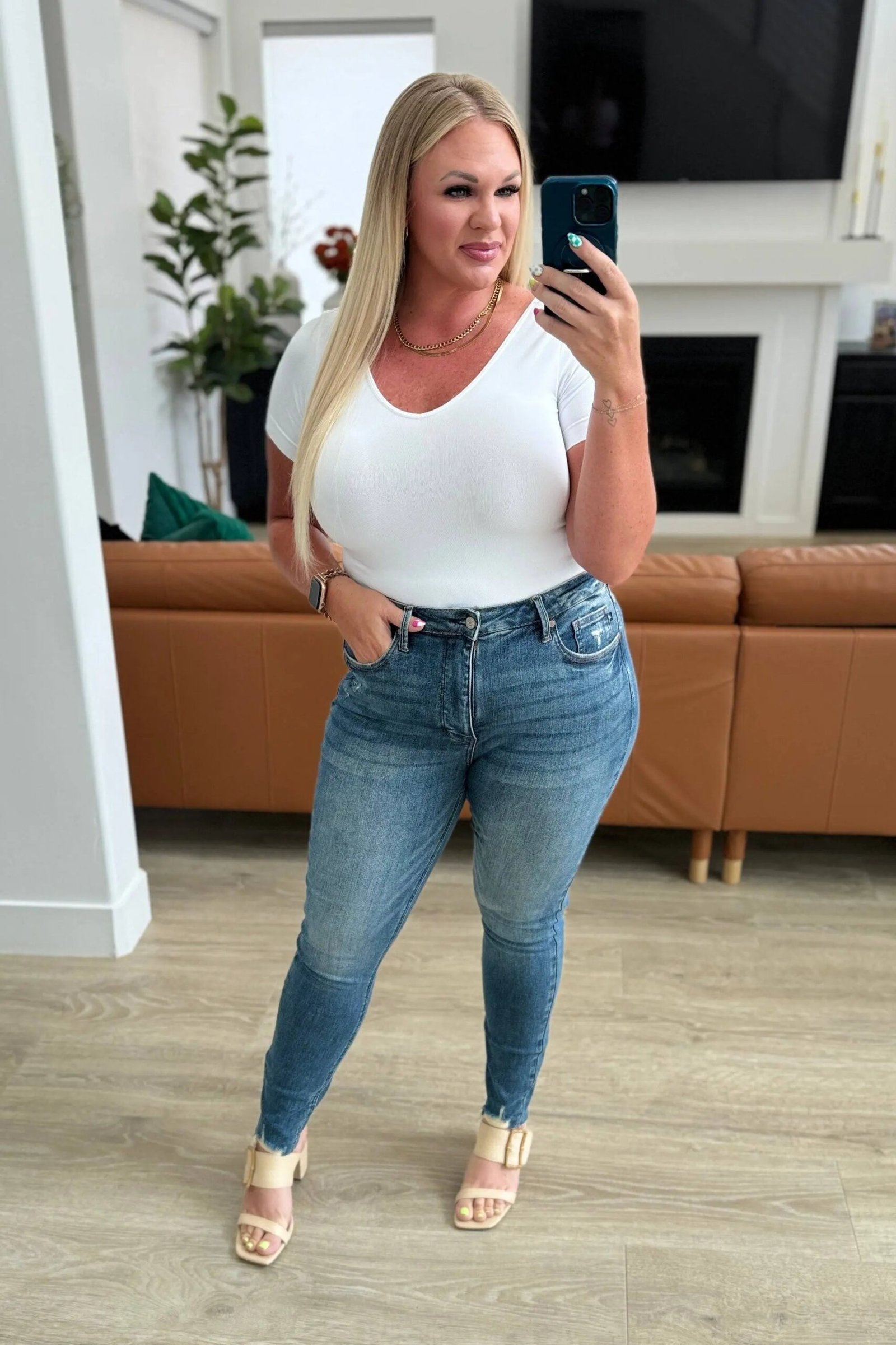 Alba High Rise Control Top Distressed Hem Skinny Jeans - Image 6